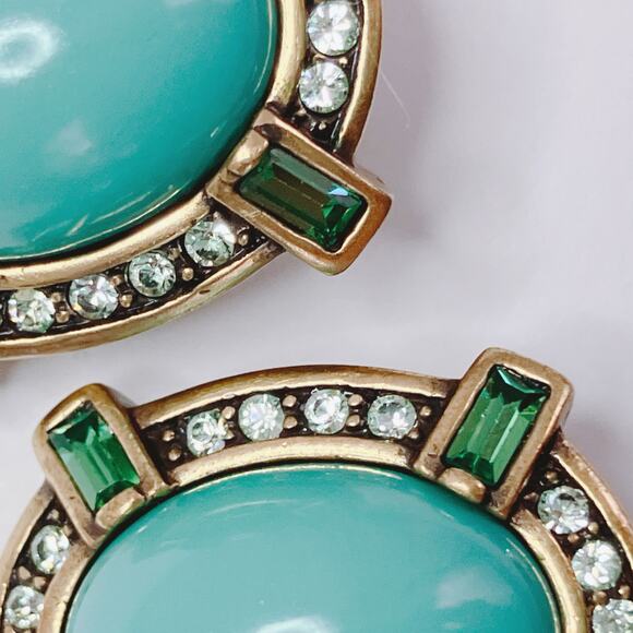 Signed Heidi Daus Bold & Beautiful Crystal Button Clip Earrings Art Deco Revival - Picture 5 of 11